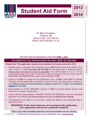 Student Aid Form 2013-2014