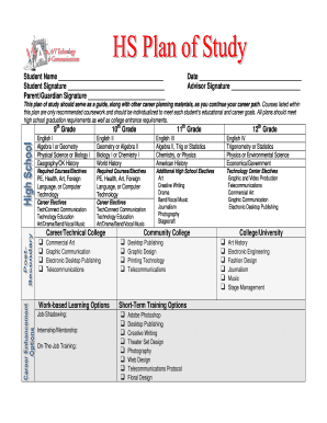 High School Plan of Study Form