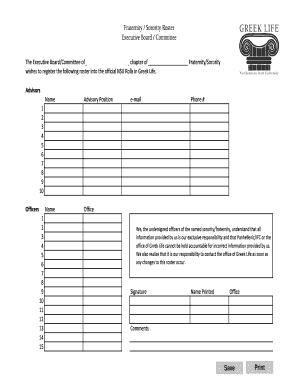 Fraternity Sorority Roster Form