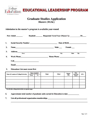 Graduate Studies Application Form