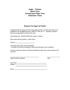 Request for Legal Ad Notice