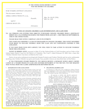 Choline Chloride Class Determination and Claim Form