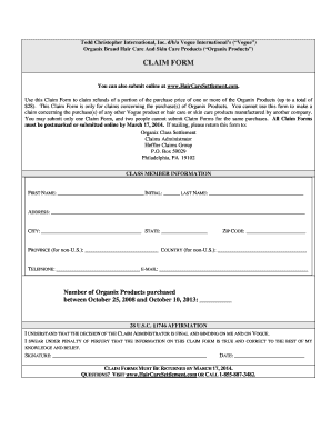 Organix Products Claim Form
