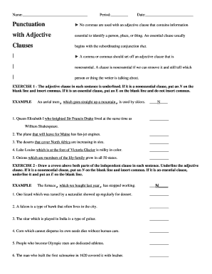 Punctuation with Adjective Clauses Worksheet