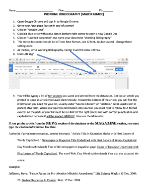 Working Bibliography Form