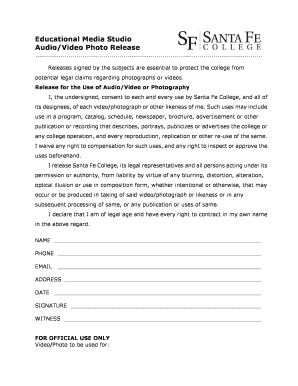 Santa Fe College Audio/Video Photo Release