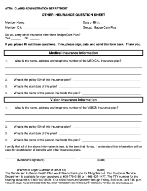 BadgerCare Plus Other Insurance Form