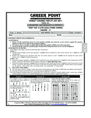 IIT JEE Chemistry Test Form