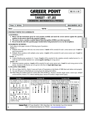 IIT JEE Chemistry Exam Form