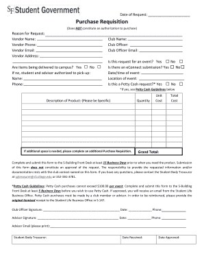 Date of Request Purchase Requisition