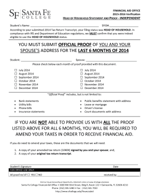 2015-2016 Head of Household Verification Form