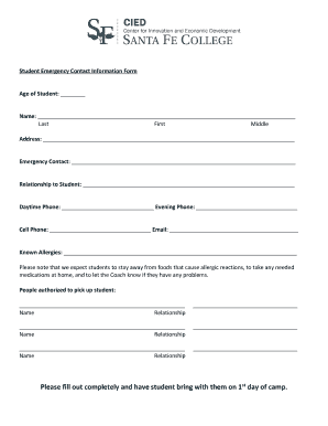 Student Emergency Contact Information Form