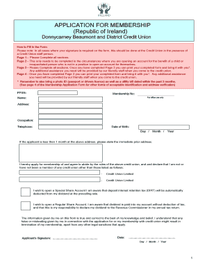 Donnycarney Beaumont and District Credit Union Membership Application