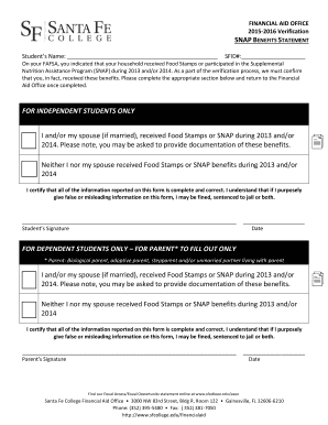 2015-2016 SNAP Benefits Verification Form