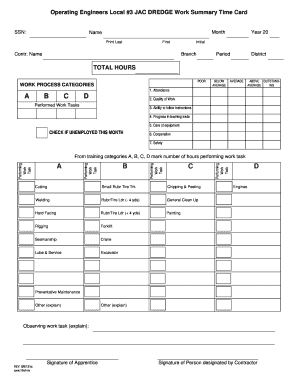 Operating Engineers Local #3 Dredge Work Summary Time Card