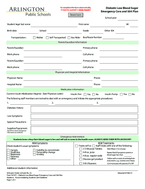 Diabetic Low Blood Sugar Emergency Care and 504 Plan