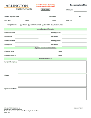 Emergency Care Plan Form 3413F1