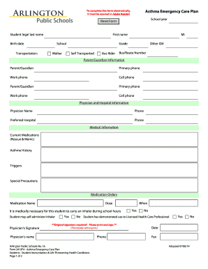 Asthma Emergency Care Plan