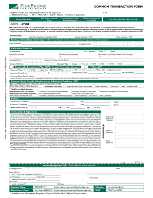 Common Transaction Form for Mutual Fund Investments