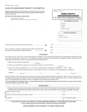 California Homeowners Property Tax Exemption Claim