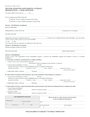 Welfare Exemption Supplemental Affidavit