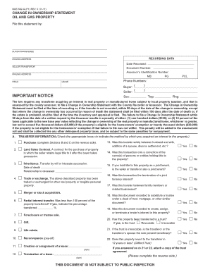 California Change in Ownership Statement for Oil and Gas Property