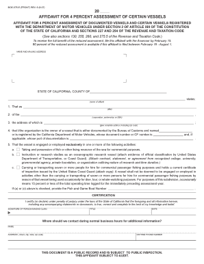 Affidavit for 4 Percent Assessment of Certain Vessels