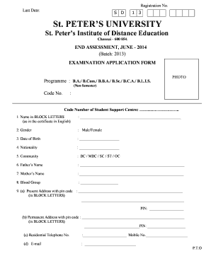 St. Peter’s University End Assessment Application Form