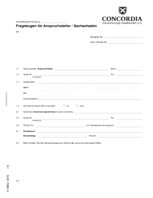 Fragebogen für Anspruchsteller / Sachschaden
