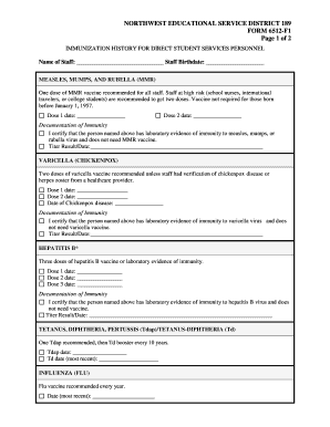 Immunization History Form for Direct Student Services Personnel