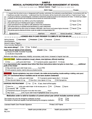 Medical Authorization for Asthma Management at School