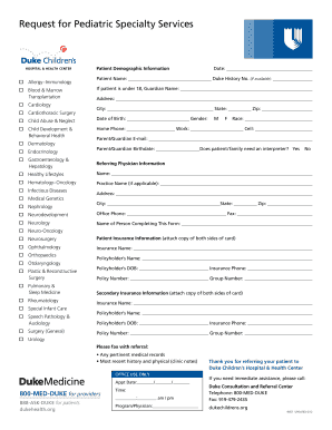 Request for Pediatric Specialty Services Form