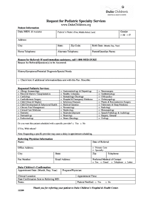Pediatric Specialty Services Request Form