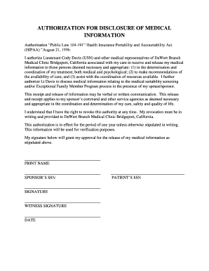 Authorization for Disclosure of Medical Information