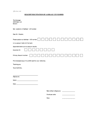 Aadhaar Update Request Letter