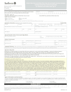 Anthem Blue Cross Individual Dental Plan Enrollment Application