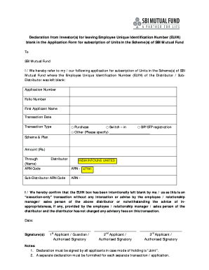 Declaration for Leaving EUIN Blank in SBI Mutual Fund Application