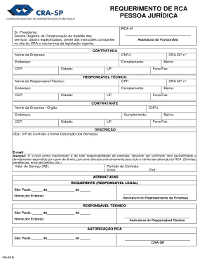 Requerimento de RCA Pessoa Jurídica