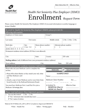 Health Net Seniority Plus Employer HMO Enrollment Form