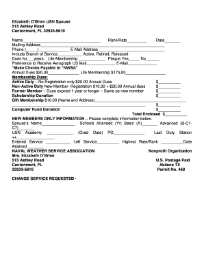 Naval Weather Service Association Membership Form