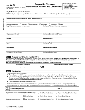 City of Roanoke Substitute W-9 Form