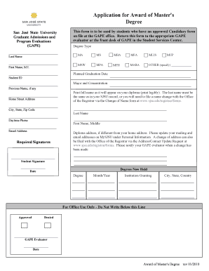 Application for Award of Master's Degree