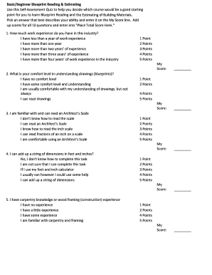 Blueprint Reading & Estimating Self-Assessment Quiz