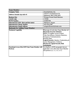 Team Member Information Form