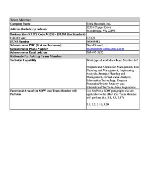Team Member Information Form