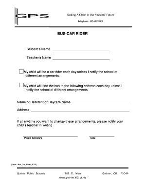 Bus Car Rider Form