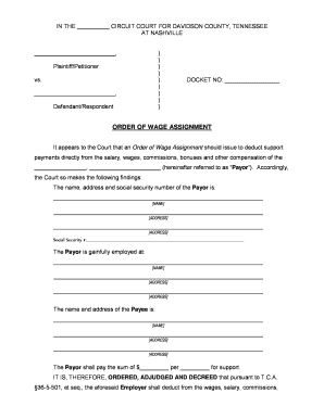 Tennessee Order of Wage Assignment