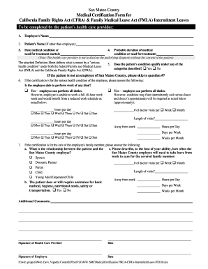 California FMLA CFRA Medical Certification Form