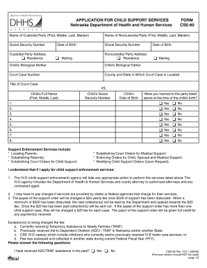 Nebraska Child Support Services Application