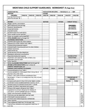 Montana Child Support Guidelines Worksheet